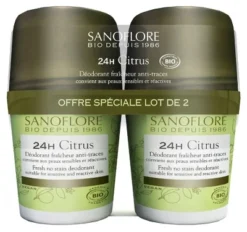 Sanoflore 24H Citrus Freshness Deodorant Anti-Marks Roll-On Organic 2 X 50ml