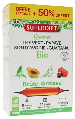 Superdiet Organic Quatuor Fat-Burner 20 Phials + 10 Phials Free 1 Superdiet Organic Quatuor Fat-Burner 20 Phials + 10 Phials Free